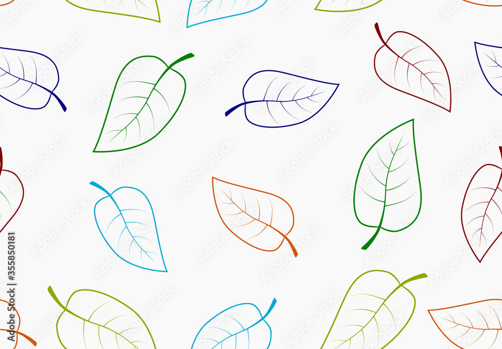 Seamless print of colored leaves of a tree on a gray background. Seamless print of colored leaves of a tree on a gray background.