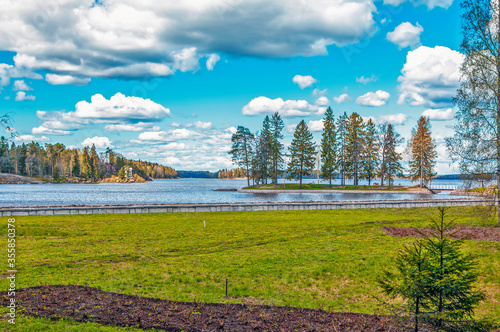 Island Tents, Columns and Dam Avenue. Monrepos Park. Vyborg. Leningrad region. Russia photo