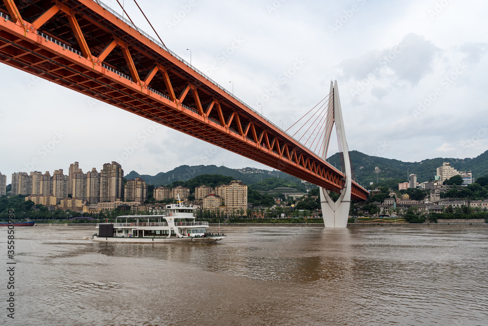 Fototapeta premium Qiansimen Bridge Over the Jialing River- Chongqing, China