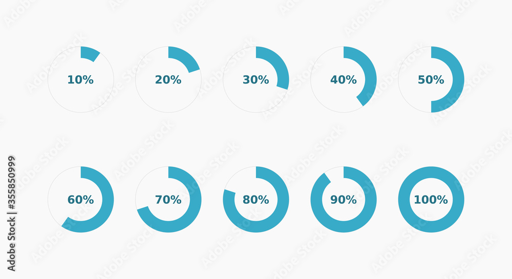 Set of progress indicators circles on light background. Set of progress indicators circles on light background.