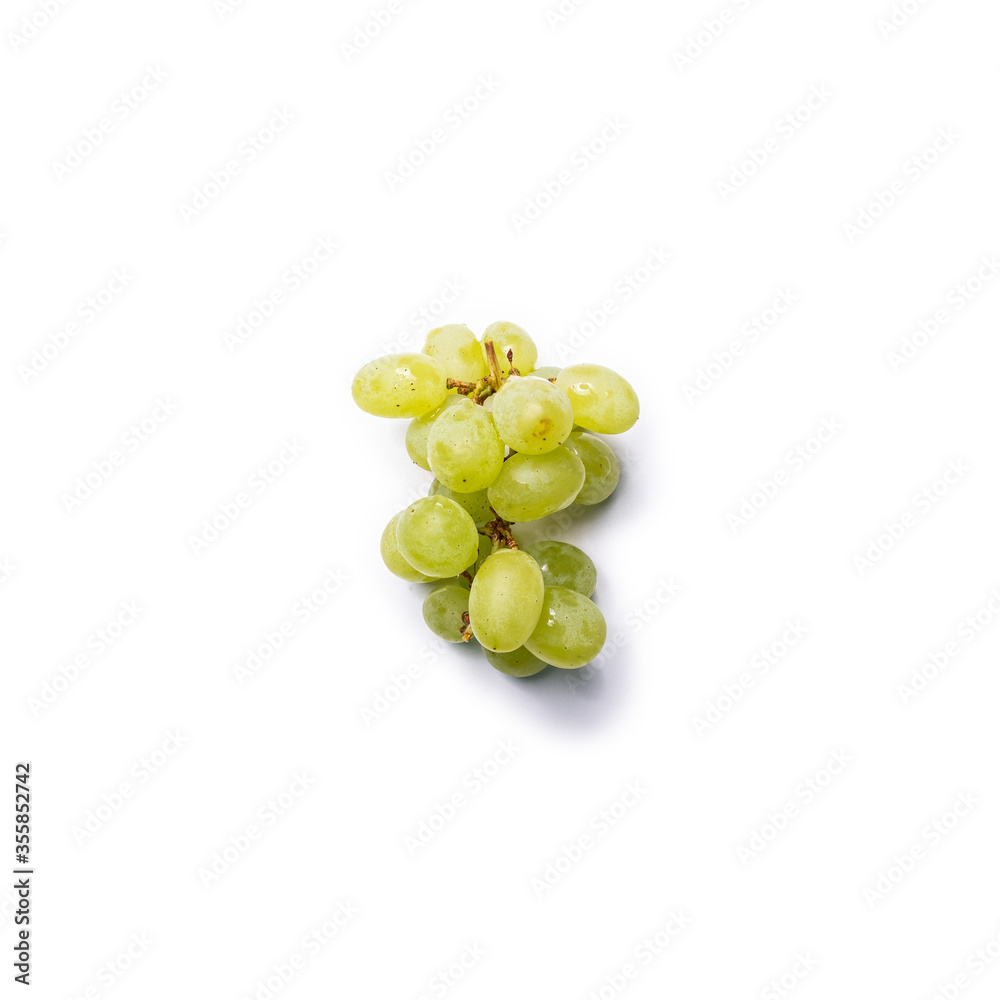 Top down view of white grapes isolated on white background.