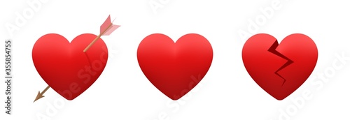 Vector hearts set. Pierced, brocken and whole heart symbols. Isolated illustration