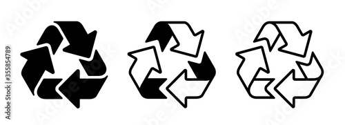 Vector recycle symbol set. Black & outline icons on white background