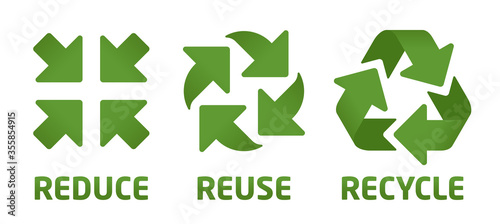 Vector reduce reuse recycle symbol set. Green icons on white background photo