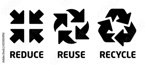 Vector reduce reuse recycle symbol set. Black icons on white background