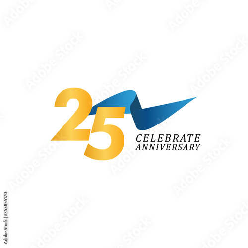 25 Years Anniversary Celebration Elegant Ribbon Vector Template Design Illustration
