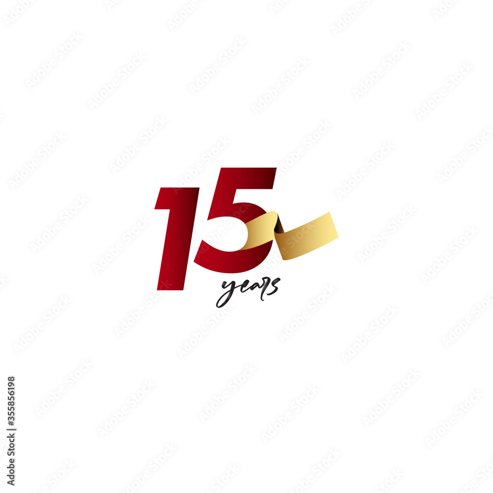 15 Years Anniversary Celebration Gold Ribbon Vector Template Design Illustration