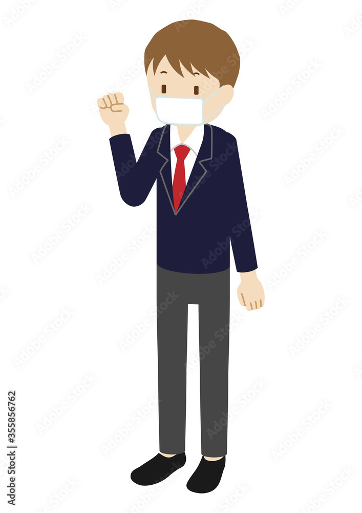 Illustration of a male high school student wearing a mask (whole body) Illustration of a male high school student wearing a mask (whole body)
