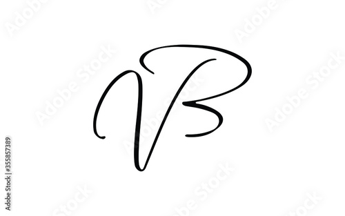 bv or vb Cursive Letter Initial Logo Design, Vector Template