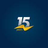 15 Years Anniversary Celebration White Blue and Yellow Ribbon Vector Template Design Illustration