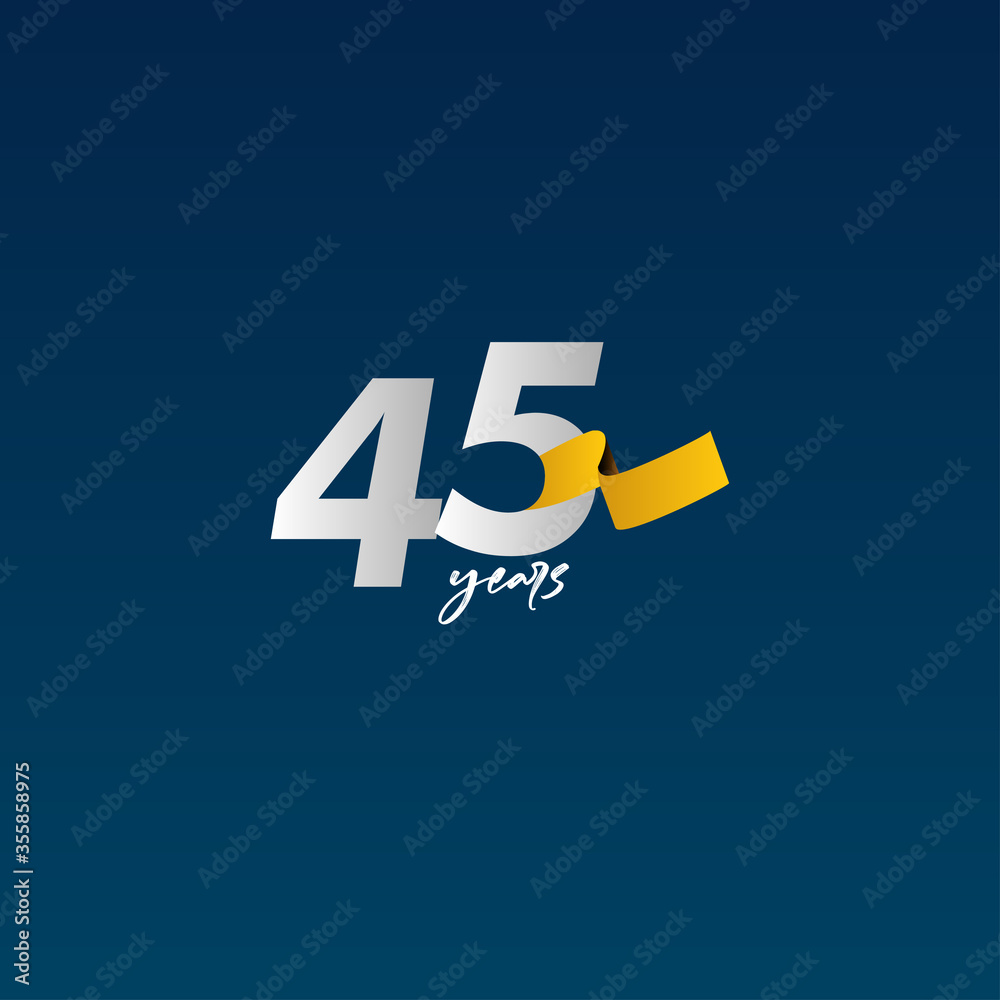 45 Years Anniversary Celebration White Blue and Yellow Ribbon Vector Template Design Illustration 45 Years Anniversary Celebration White Blue and Yellow Ribbon Vector Template Design Illustration