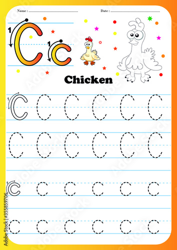 Writing practice letter -  printable worksheet for preschool / kindergarten kids to improve basic writing skills
