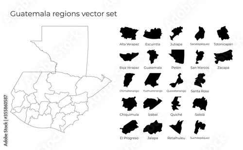 Guatemala map with shapes of regions. Blank vector map of the Country with regions. Borders of the country for your infographic. Vector illustration.