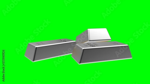 3D Animation Seamless Loop of a pile of Silver and Gold Bars rotates in isolation on a Green Screen. 4K video.