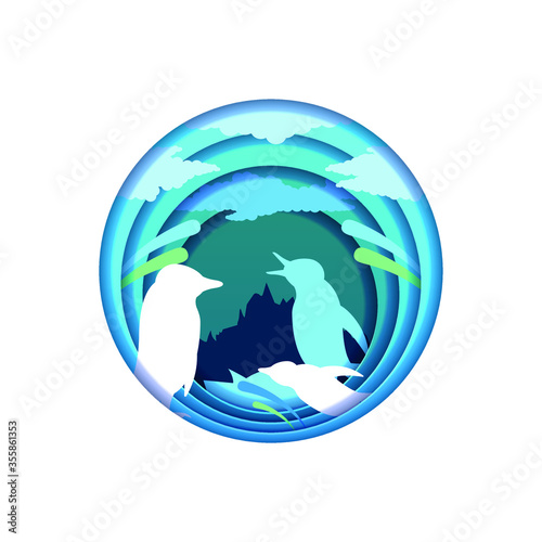 Blue Abstract Paper Cut Design Elements Vector Background Penguin