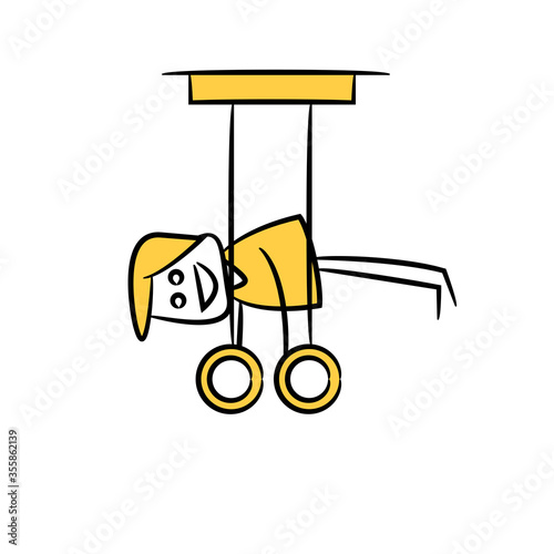 man doing gymnastic sport, yellow stick figure theme