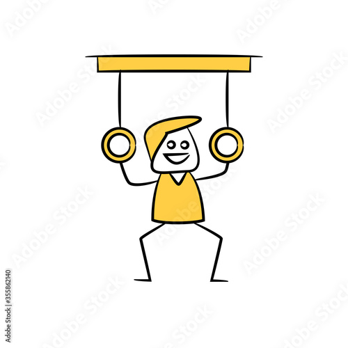 man doing gymnastic sport, yellow stick figure theme