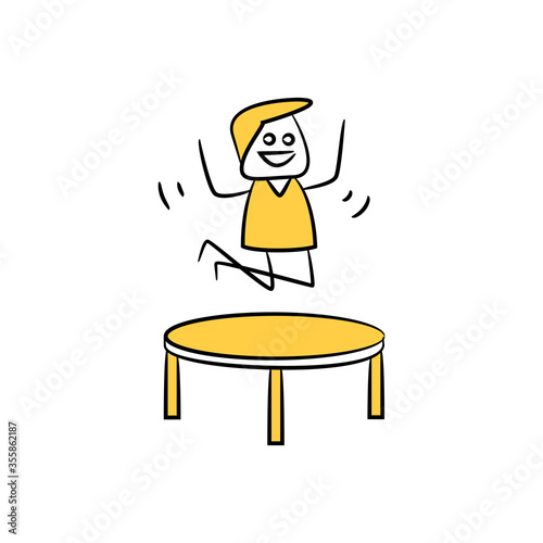 people jumping on trampoline yellow stick figure theme