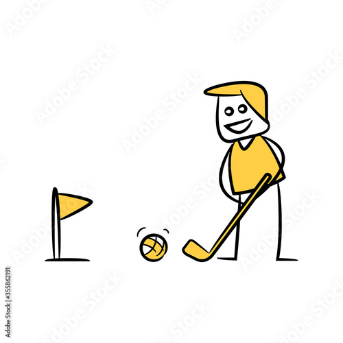 man playing golf yellow stick figure theme