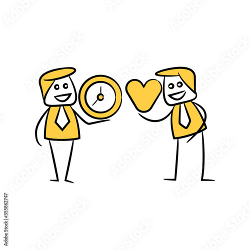 businessman swap, exchange money and heart yellow stick figure design