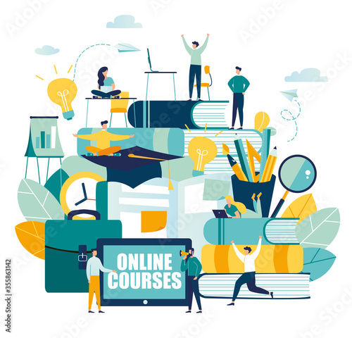 vector graphic elements. Stylish frame for the text on the topic of education. training young people to gain knowledge from books and the Internet. design composition onlain students
