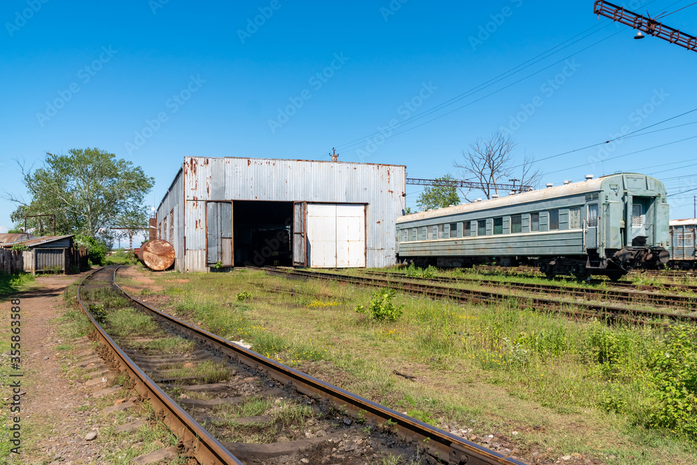 Old rusty railway depot in Poti, Georgia
