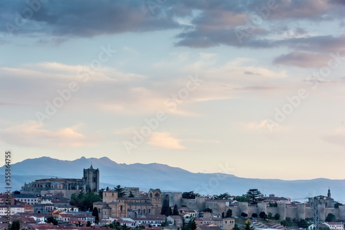 Panoramic of the city of Ávila at sunset with the Sierra de La Paramera in the background © Cesar