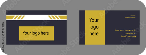 Business card set on grey background. Color blue-yellow. Vector illustration