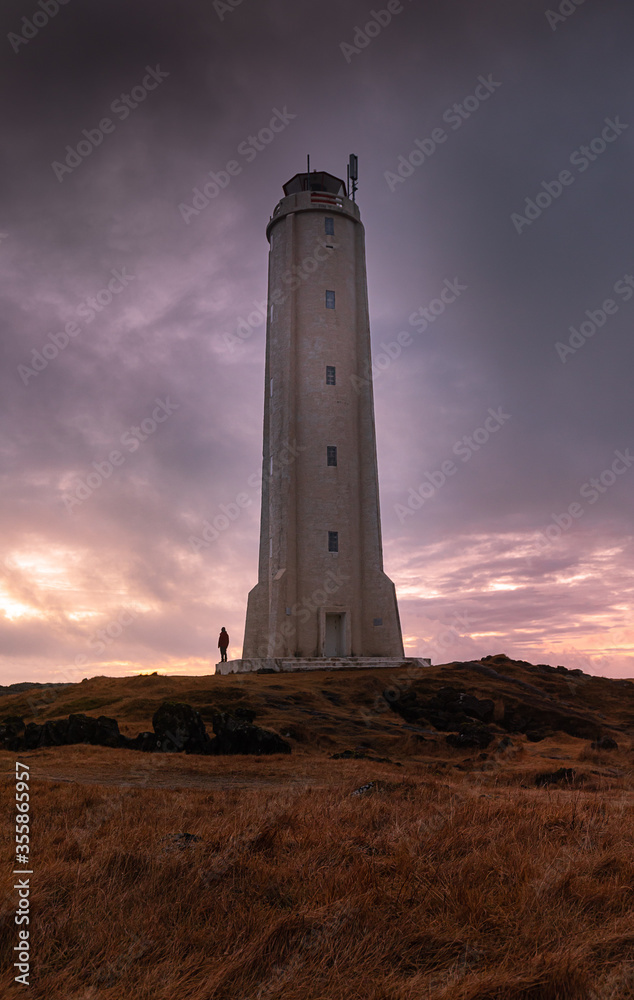 Marlarrif Lighthouse during sunset - iceland