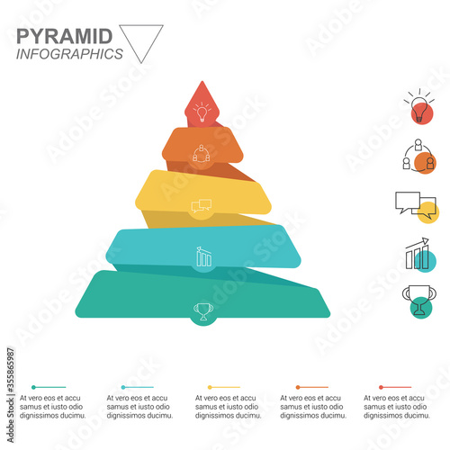 Pyramid Infographics. Funnel business pyramid with 5 charts
