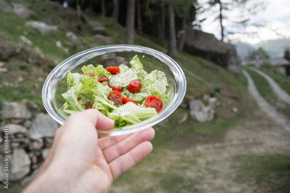 Plat of salad on a sunny day