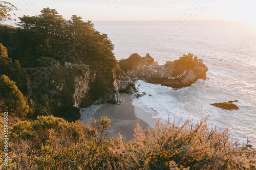 McWay Falls in Big Sur during the sunset autumn mood landscape. Julia Pfeiffer Burns State Park photo