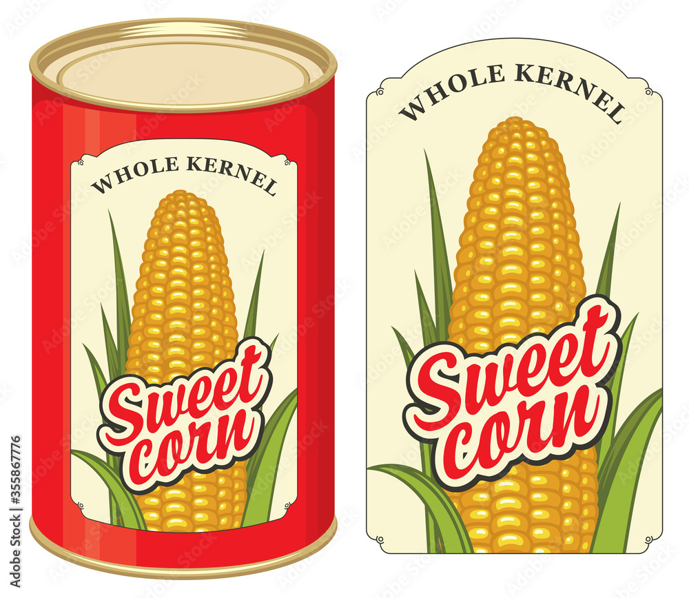Vecteur Stock Sweet corn label and tin can with this label. Label ...