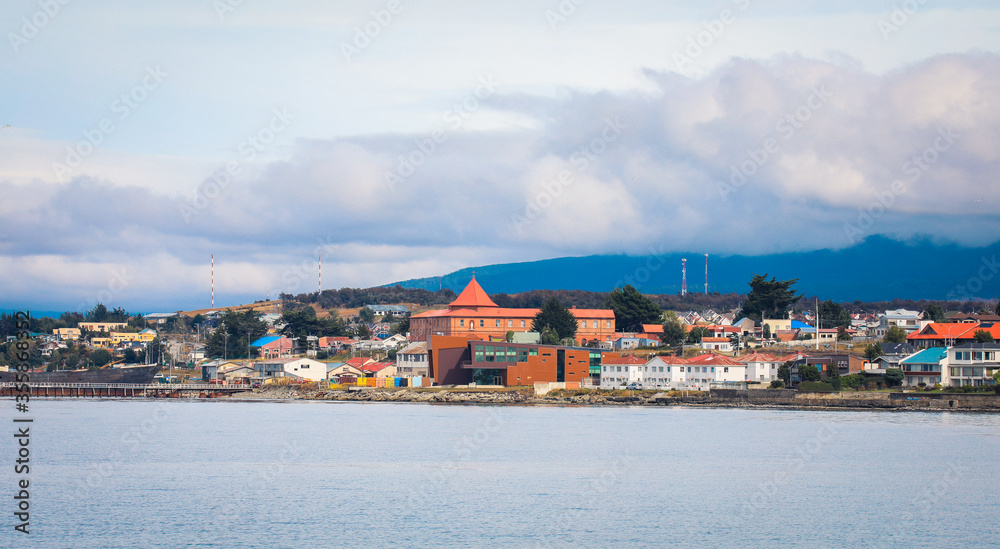 Punta Arenas, Chile - November 09, 2019:  Colorful Buildings near the Punta Arenas Port