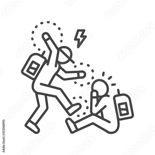Bullying between kids black line icon. Problem of mockery and bullying at school. Sign for web page, mobile app, button, logo. Editable stroke.
