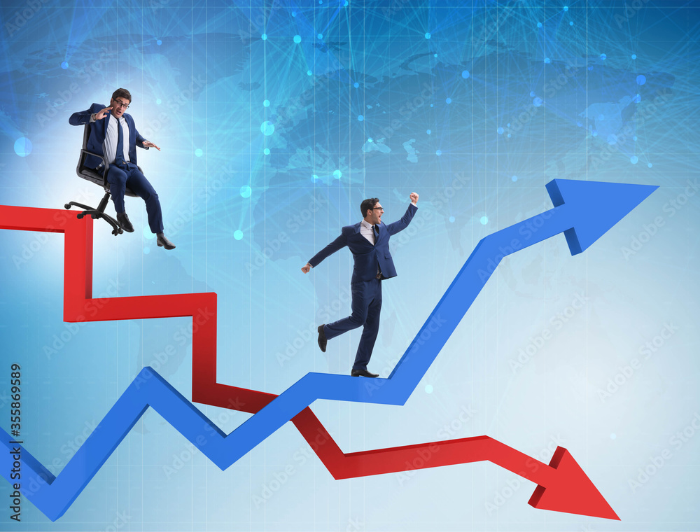 Growth and decline concept with businessmen Growth and decline concept with businessmen