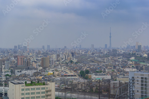東京都北区王子から見た曇りの日の東京の景色