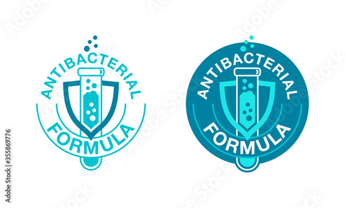 Antibacterial formula stamp for cosmetics, medical pharmacy products and household chemicals - vector isolated emblem