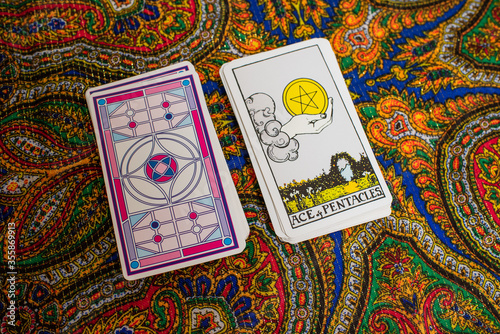 Tarot cards. Magic. Divination. Ace of pentacles