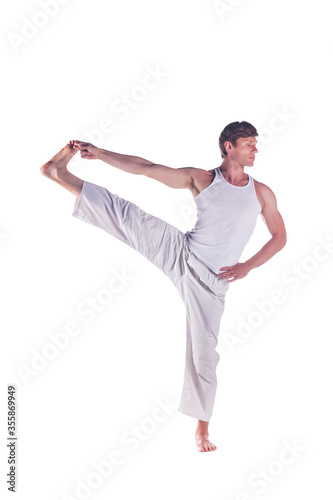 Man practicing yoga.