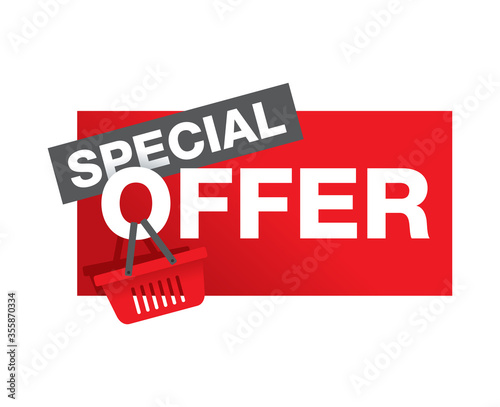 Special offer web button with text message and hanging shopping bag - isolated element for marketiong, trade, sale