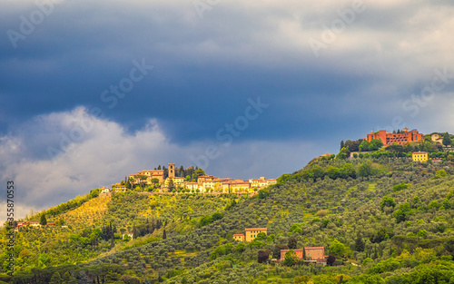 Montecatini Alto - medieval village above Montecatini Terme town with surrounding landscape in Tuscany, Italy, Europe.