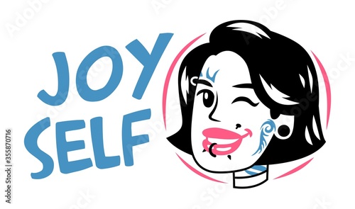 logo girl with hairstyle tattoo and piercing joy self