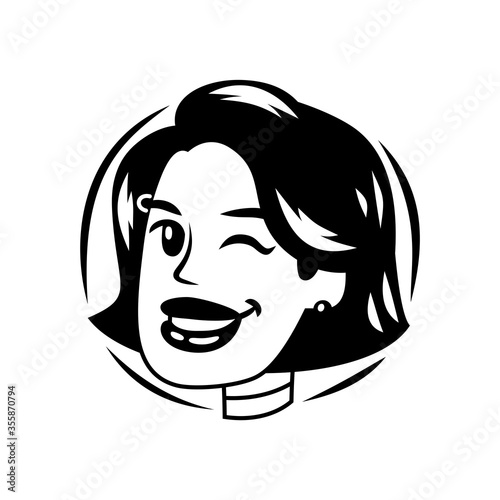 beautiful girl with hairstyle head wink sign