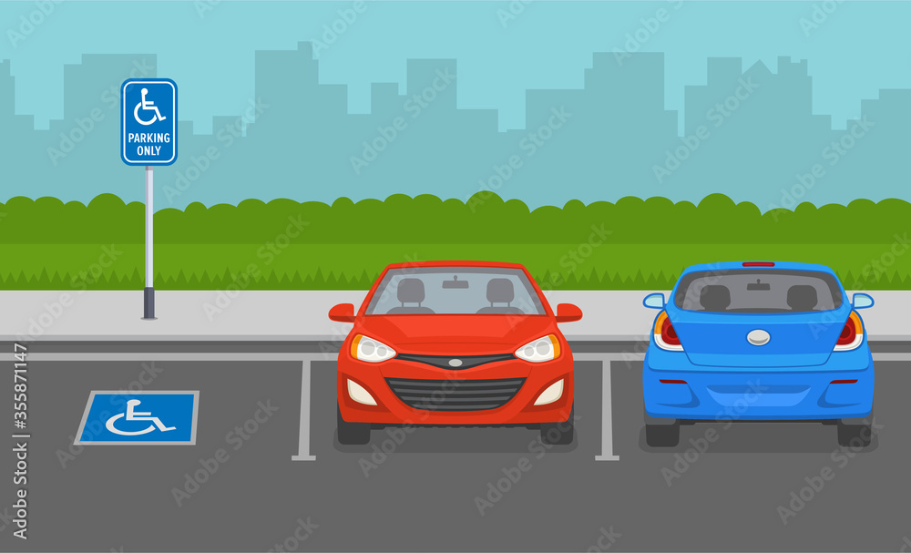Disabled parking area. Front view. Flat vector illustration. Disabled parking area. Front view. Flat vector illustration.