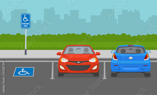 Disabled parking area. Front view. Flat vector illustration.