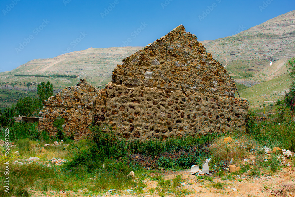 old stone house ruin in the mountains of Lebanon