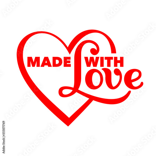 Made with love stamp for home-made or handcrafted products - isolated vector sticker in heart shape