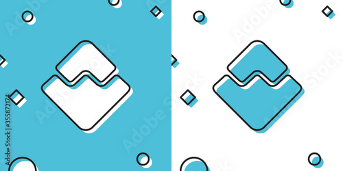Black Cryptocurrency coin Waves icon isolated on blue and white background. Physical bit coin. Digital currency. Altcoin symbol. Blockchain based secure crypto currency. Vector Illustration