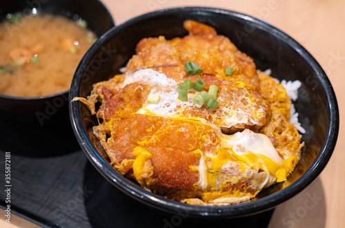 Katsudon (Pork/Chicken cutlet rice bowl with egg) is a popular Japanese food. The name “Katsu” also means win in Japanese, thus Japanese eats Katsudon to hope for success